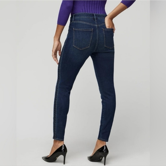 WHBM Women's High-Rise Sculpt Pleated Stripe Detail Skinny Ankle Stretch Jeans 4 - Picture 5 of 16